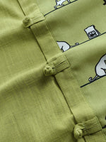 Cartoon Cat Print Buttons Round Neck Short Sleeves T-shirt