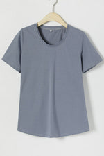 Solid Color Casual Scoop Neck Short Sleeves T-shirt