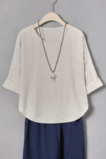 Solid Color Casual Round Neck 3/4 Sleeves Blouse