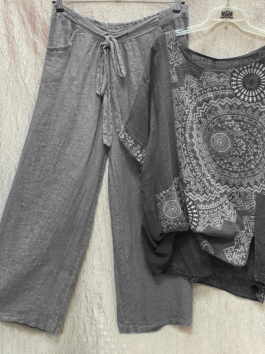 Geometric Print Summer Short Sleeves Two Piece Set
