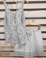 Floral Print V-neck Sleeveless Two Piece Suit
